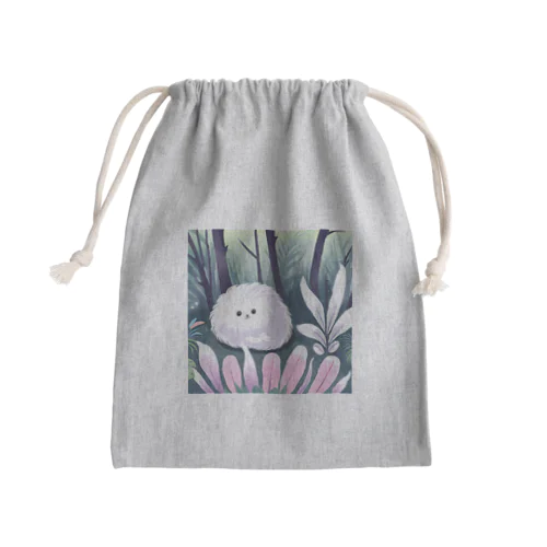 白いフワフワちゃん Mini Drawstring Bag