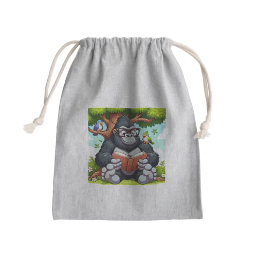 読書をするゴリラ Mini Drawstring Bag