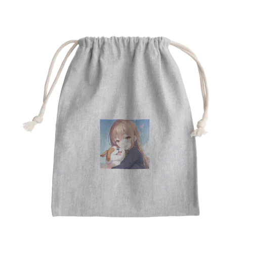 愛犬を抱きしめる少女 Mini Drawstring Bag