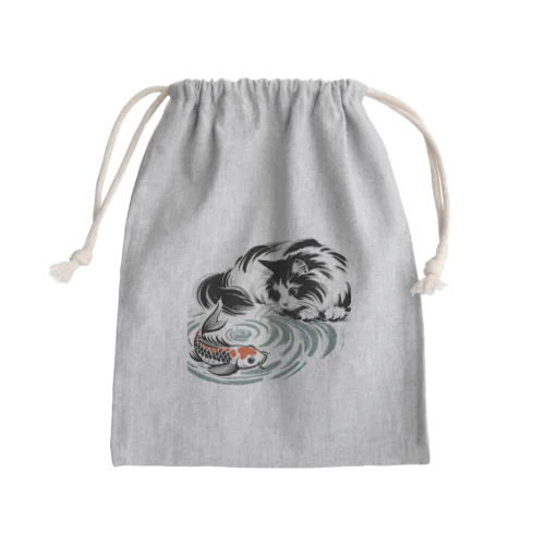 猫と鯉（水墨画風） Mini Drawstring Bag