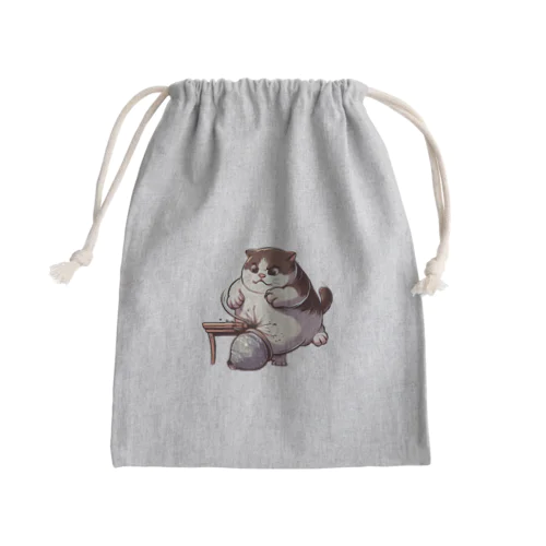 怒っている太った猫 Mini Drawstring Bag