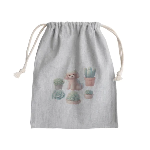 トイプーと多肉植物 Mini Drawstring Bag