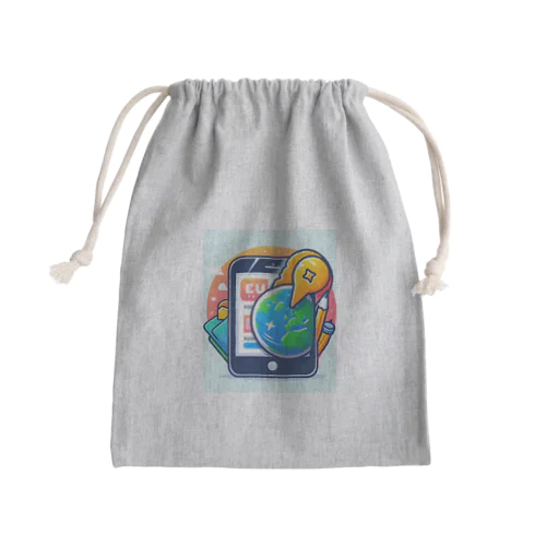スマホとユニークなキャラクター Mini Drawstring Bag