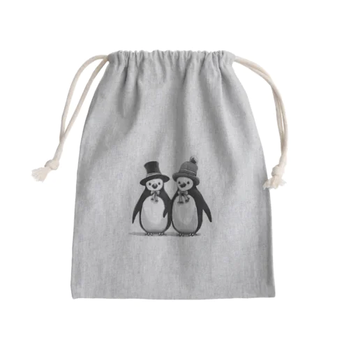 帽子を被ったペンギン夫婦 Mini Drawstring Bag