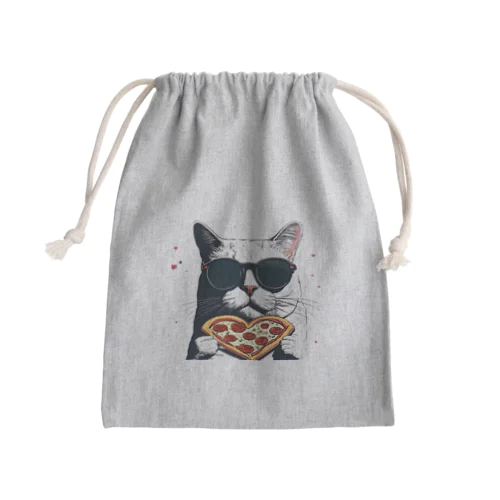 まふぃあんネコのハートPizza Mini Drawstring Bag