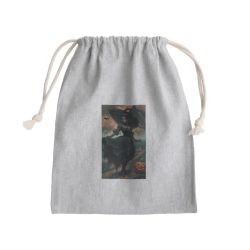 ハローウィーン、黒服を着たミステリアスな女性 Mini Drawstring Bag