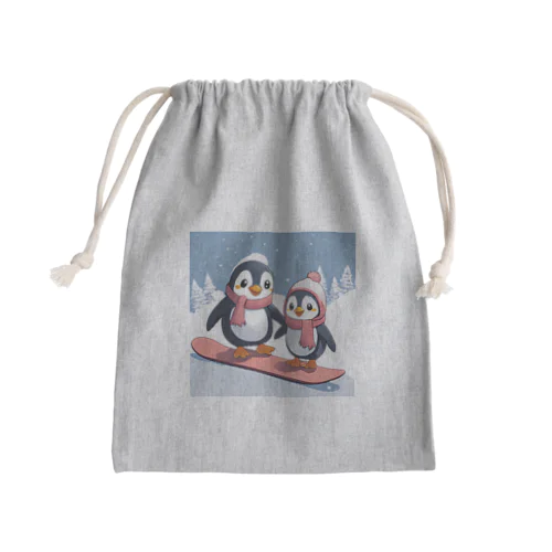 ペンギン親子でスノボ Mini Drawstring Bag