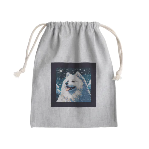 白い犬のドット絵 Mini Drawstring Bag