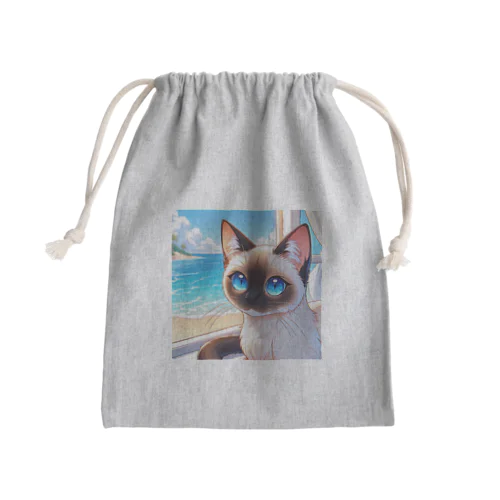 シャム猫のサファイヤ海に輝く Mini Drawstring Bag