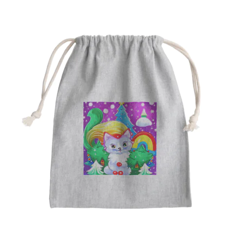 クリスマスホワイトキャット Mini Drawstring Bag