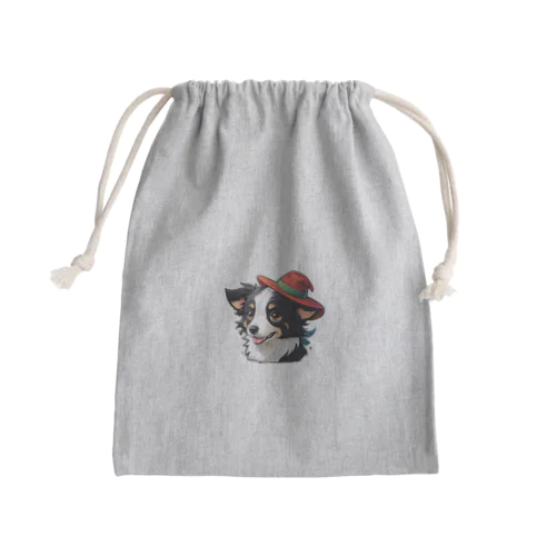 お帽子のボーダーコリー Mini Drawstring Bag