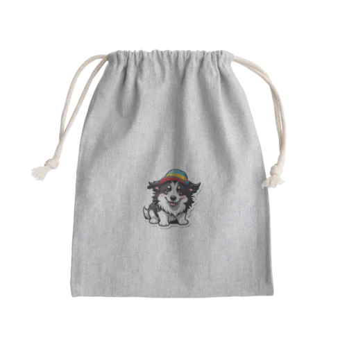 お帽子のボーダーコリー7 Mini Drawstring Bag