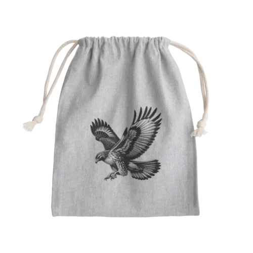 モノクロ鷹をデザインしました Mini Drawstring Bag