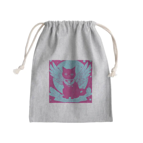 宇宙黒猫キョロちゃん(シアン) Mini Drawstring Bag