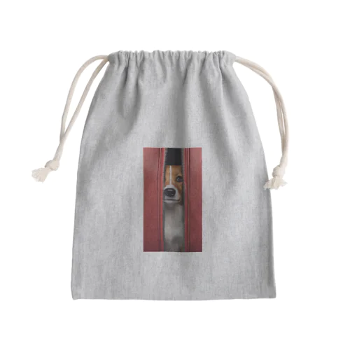 ジッパーから覗く犬 Mini Drawstring Bag