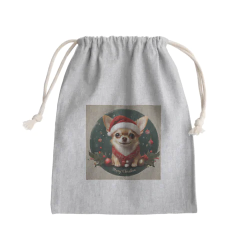 小さな友達と共に迎える、クリスマスの夜」 Mini Drawstring Bag
