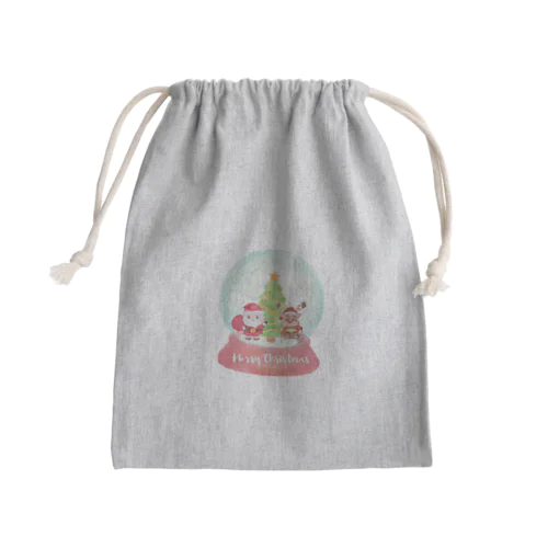 トナカイとサンタクロースのクリスマススノードーム Mini Drawstring Bag