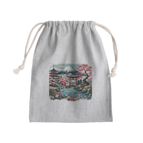 和の風景 - 富士山と桜 きんちゃく