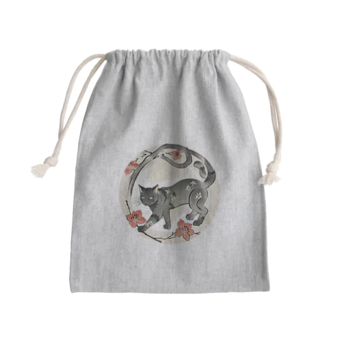 和風黒猫 Mini Drawstring Bag