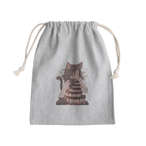 ネコちゃんとチョコレートケーキ Mini Drawstring Bag