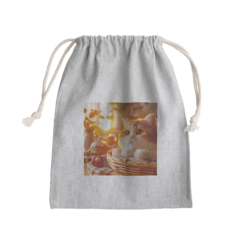 かわいい猫と日の出のイラスト Mini Drawstring Bag