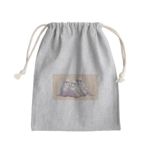 白いセキセイインコ Mini Drawstring Bag