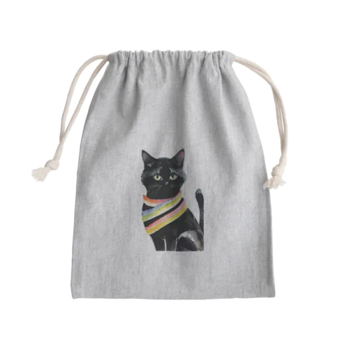 黒猫と虹の首輪 Mini Drawstring Bag