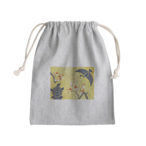鶴亀紅白梅きんちゃく Mini Drawstring Bag