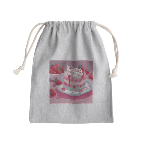 いちごケーキにネコ Mini Drawstring Bag