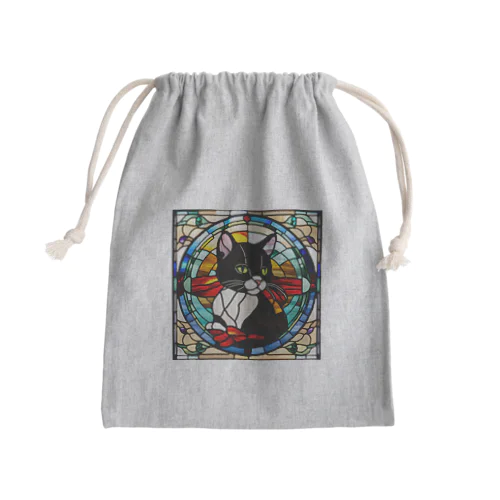 ステンドグラスの黒猫 Mini Drawstring Bag