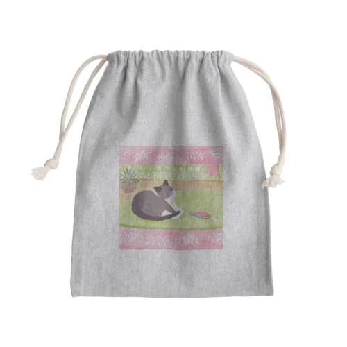 くつろぎキャットグレー Mini Drawstring Bag