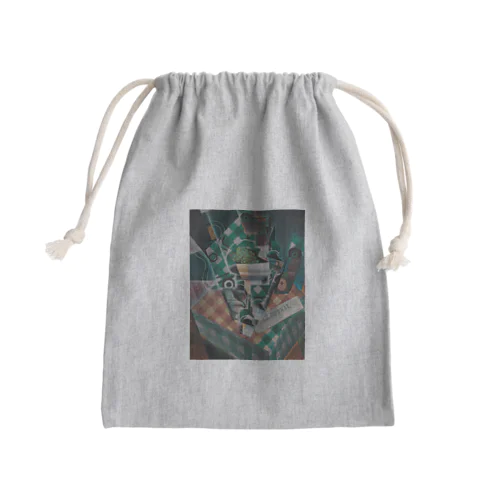 縞模様のテーブルクロスのある静物画 / Still Life with Checked Tablecloth Mini Drawstring Bag