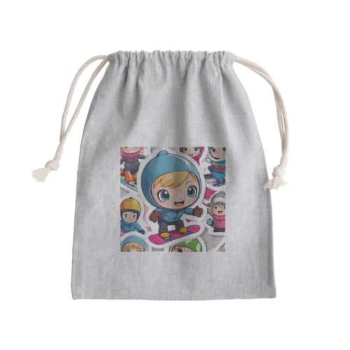 スノーボードとキャラクターたちのイラストグッズ Mini Drawstring Bag