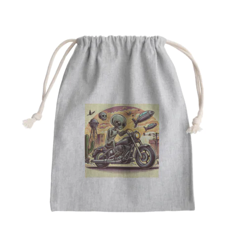 バイク宇宙人 Mini Drawstring Bag