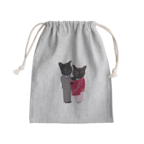 黒猫の親子 Mini Drawstring Bag