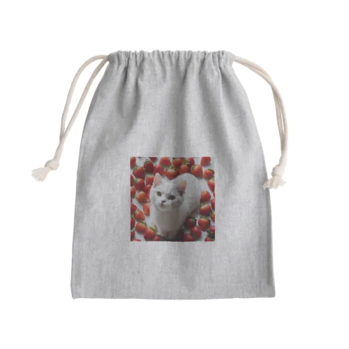 いちごねこ・スクエア Mini Drawstring Bag