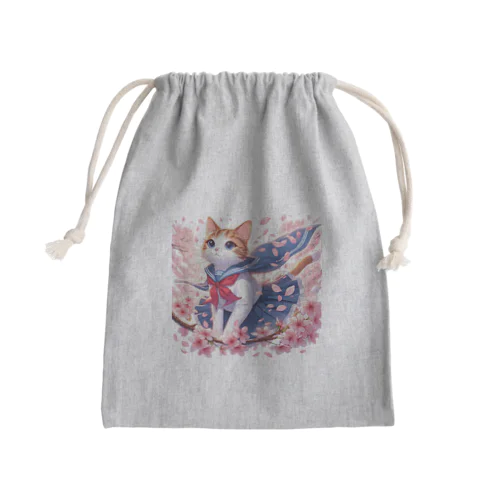 桜咲く華の学生猫 botan Mini Drawstring Bag