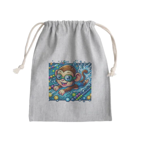 Swimming monkey Mini Drawstring Bag