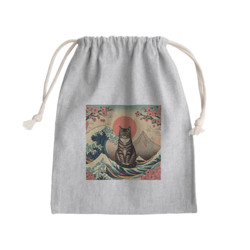 浮世絵波富士猫 Mini Drawstring Bag