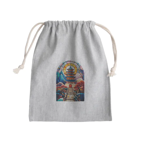 彩色玻璃中国塔 Mini Drawstring Bag