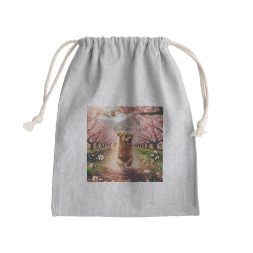 桜とゴールデンレトリバー Mini Drawstring Bag