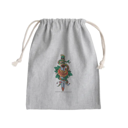 蛇と薔薇のダガータトゥーデザイン Mini Drawstring Bag