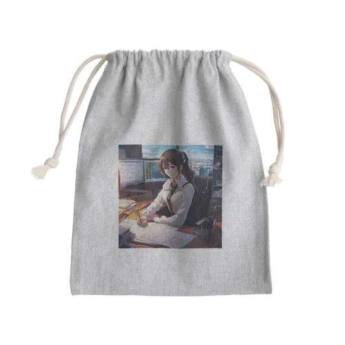 可愛らしいポニーテールヘアスタイルで爽やかな笑顔を浮かべています。 Mini Drawstring Bag