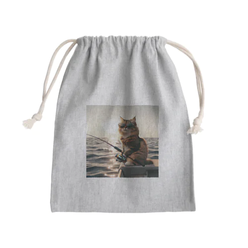 釣り猫 Mini Drawstring Bag