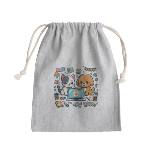 猫と犬のコラボ Mini Drawstring Bag