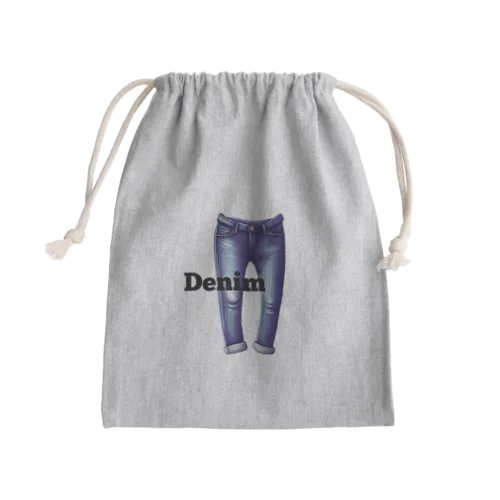 デニムジーンズプリントアイテム Mini Drawstring Bag