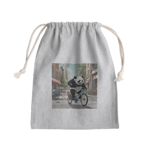 自転車に乗っているパンダ Mini Drawstring Bag