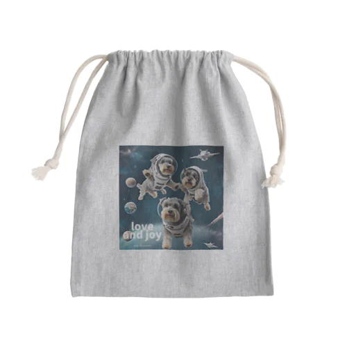 宇宙遊泳するミニチュアシュナウザー Mini Drawstring Bag