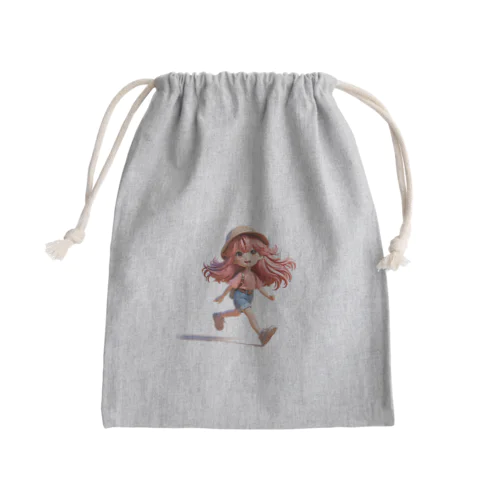 一緒に冒険する明るく可愛い少女！ Mini Drawstring Bag