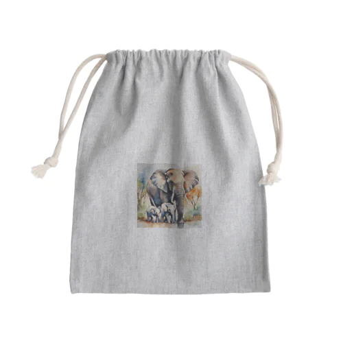 ゾウの親子　水彩4 Mini Drawstring Bag